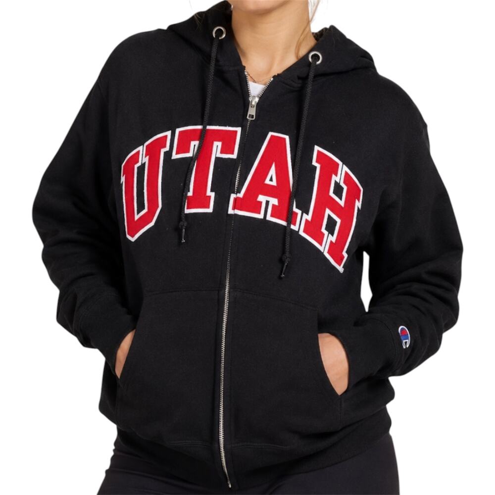 Champion Utah University Utes Full Zip Hoodie Jacket Cotton Pockets Black XSmall